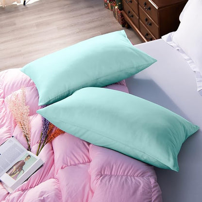 NTBAY Egyptian Cotton King Pillowcases - Set of 2, 500 Thread Count Cotton Pillowcases - Soft and Breathable Envelope Closure Pillow Cases - 20x36 Pillow Covers for Bed, Aqua
