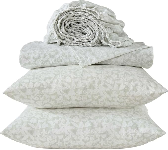Tommy Bahama - King Size Sheet Set, 100% Cotton Percale Bedding with a Crisp & Cool Feel, Bed Sheets with Matching Fitted Sheet & Pillowcases (Palm Day Green)