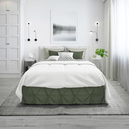 Nestl Olive Green Bed Skirt Twin Size, Pinch Pleat Twin Bed Skirt, 14" Inch Drop Twin Bedskirt, Hotel Quality Olive Green Bed Skirts, Microfiber Bedskirt for Twin Bed, Olive Green Twin Bed Skirt