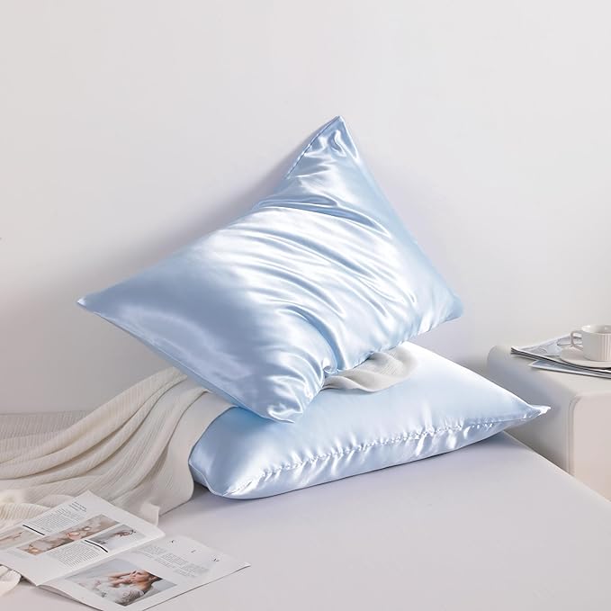 NTBAY 12 Pack Satin Standard Pillowcases for Hair and Skin, Luxurious and Silky Pillow Cases with Envelope Closure, 20 x 26 Inches, Aqua
