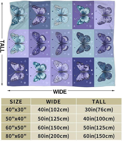 Butterfly Blanket Super Soft Warm Fluffy Fleece Flannel Blue Purple Throw Blanket Cozy Fuzzy Plush Stuff Bedding Blankets Gifts for Women Kids Boys Girls Adults 80"X60"