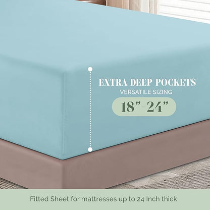 Elegant Comfort Luxurious 1500 Premium Hotel Quality Microfiber 4-Piece Sheet Set, 18-24 Inches Deep - Extra Deep Pocket Sheets - Ultra Soft 4PC Deep Pocket Sheets, California King, Aqua Blue