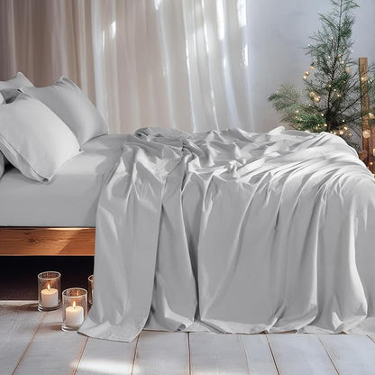LBRO2M 100% Pure Linen Sheet Set Deep Pocket Up to 16" Bed Sheets Sets, Natural Flax Beddings Soft, Breathable, Comfortable for All Seasons 6 Pcs Sheet Set Cal King Size, Grey