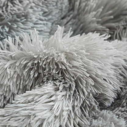 Wajade Faux Fur Plush Tie Dye Grey White Comforter Set Fluffy Fuzzy Shaggy Bedding Set - 3PC Full/Queen Microfiber Soft Warm Quilt Set