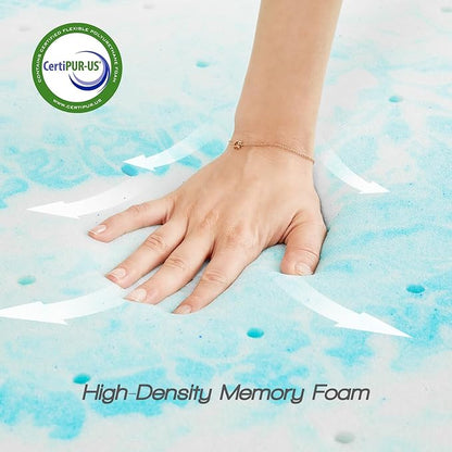 Sweetcrispy Mattress Topper Queen, 2 Inch Thick Memory Foam Gel Infused Cooling Toppers Pad for Queen Size Bed, Sleeper Sofa, RV, Camper, CertiPUR US Certified, Ventilated and Breathable, Blue