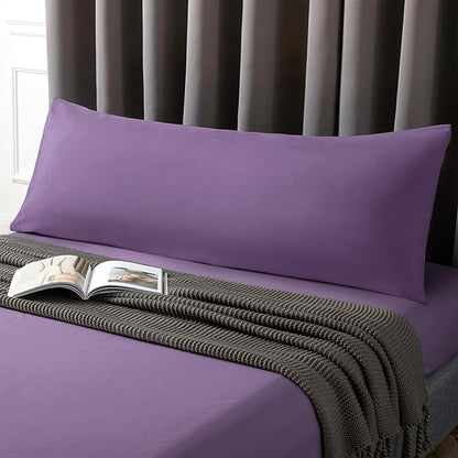 MILVOWOC 2Pcs Brushed Microfiber Body Pillowcases - 20 x 55 Inch, Purple Pillow Case Set Non Slip Envelope Pillow Cover with Moisture Absorption and Anti-Wrinkle Machine Washable