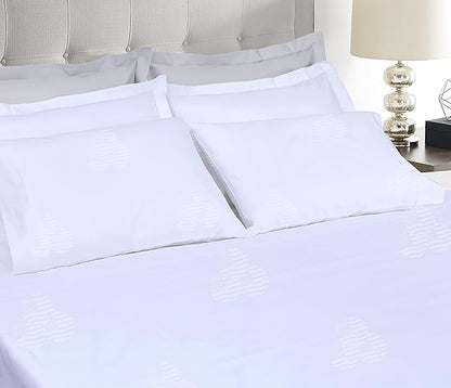 Threadmill Cotton Full Size Sheet Set | 100% Cotton Sheets for Full Size Bed | Damask Jacquard Full Bed Sheets Set with 16” Deep Pocket | Soft Sateen Weave 4-Piece Cooling Bedding Set | White
