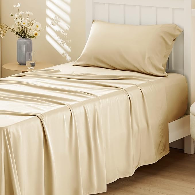 Bedsure Cooling Sheets Twin, Rayon Derived from Bamboo, PureWoven, Breathable & Soft Twin Sheets Set, Deep Pocket Up to 16 Inches, Hotel Luxury Silky Bedding for Hot Sleepers, Alabaster Gleam