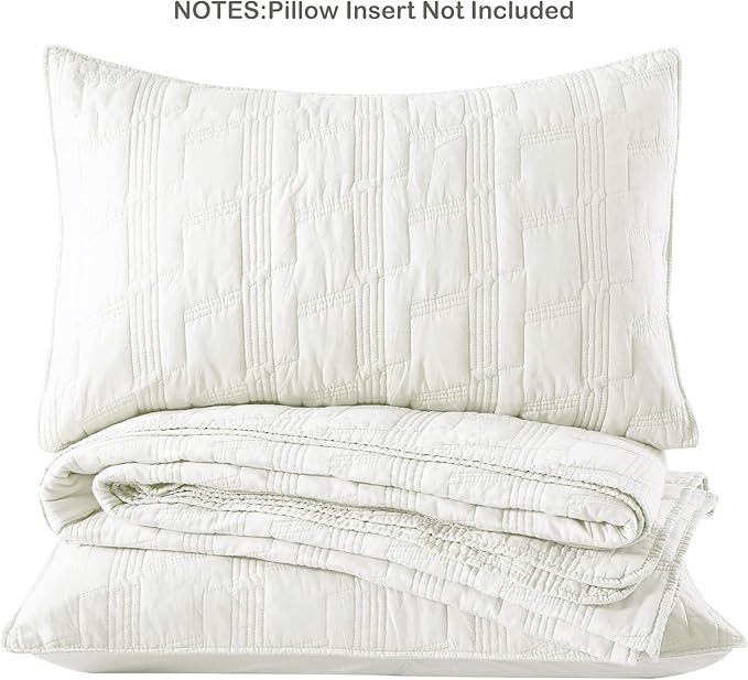 HORIMOTE HOME 100% Cotton Quilt Set Queen Size, White Pre-Washed 3-Piece Bedspread Coverlet Set, Cozy Lightweight Stitching Bedding Cover with 2 Shams in Geometric Pattern for All Season