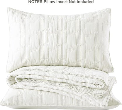HORIMOTE HOME 100% Cotton Quilt Set Queen Size, White Pre-Washed 3-Piece Bedspread Coverlet Set, Cozy Lightweight Stitching Bedding Cover with 2 Shams in Geometric Pattern for All Season