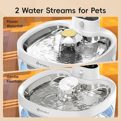 Wireless Cat Water Fountain 95fl-oz/2.8L Cat Fountain,Stainless Steel Tray,Rechargeable Pet Drinking Fountains for Cats and Dogs(Cat Fountain+3 Filters)