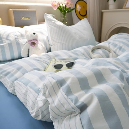 EAVD Retro Blue Striped Duvet Cover Twin Soft Washed Microfiber Reversible Vertical Striped Percale Bedding Set with 2 Pillowcases Farmhouse Geometric Pattern Duvet Cover with Zipper Closure
