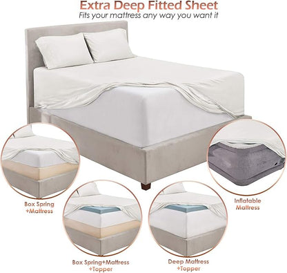 Hearth & Harbor Extra Deep Pocket Sheets - Fits Mattress 18-24 Inches Deep - Extra Deep Pocket Split King Size Sets - 7 Piece Split King Size - White
