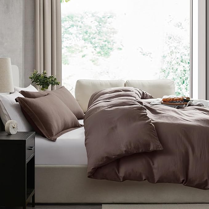 Nestl Chocolate Brown Duvet Cover Full Size - Soft Prewashed Full Size Duvet Cover Set, 3 Piece, with Zipper Closure, 1 Duvet Cover 80x90 inches and 2 Pillow Shams