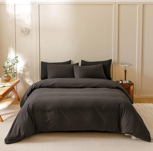 Houseri Dark Brown Comforter Set Queen 3 Piece Dark Chocolate Bedding Queen Size Lightweight Black Coffee Bed Set Soft Comfy Quilt Blanket Queen