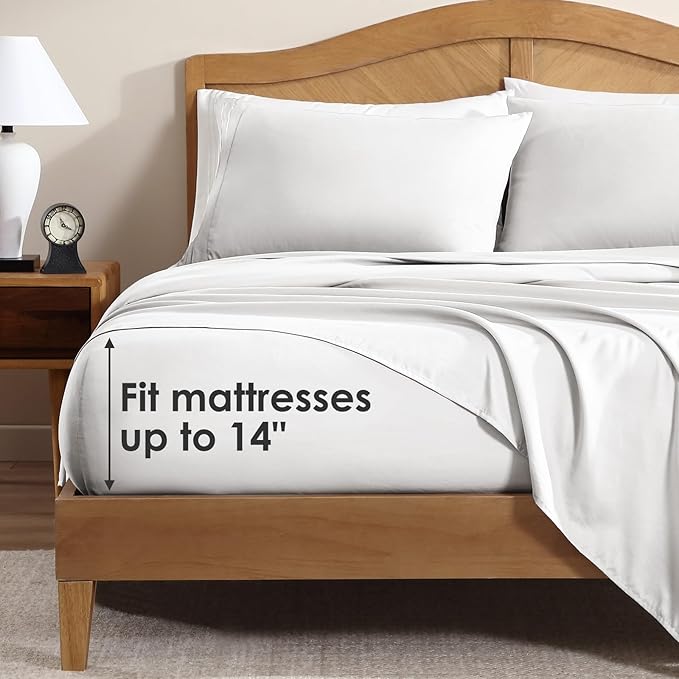 ClevaHome Sheet Set Twin Size, 3-Piece Bedding, Lightweight & Super Soft Easy Care Microfiber– Shrinkage & Fade Resistant Bedding Set with 14'' Deep Pockets (Pearl White)