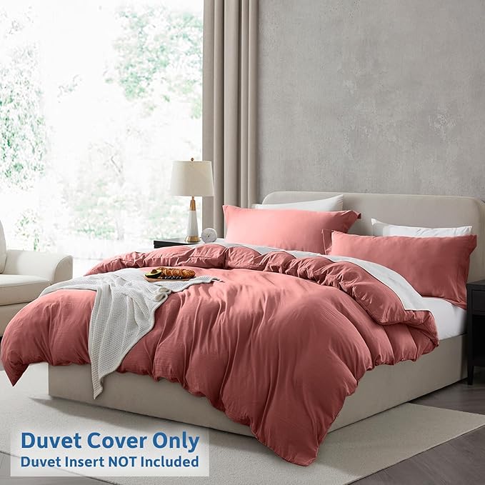 Nestl Pink Clay Duvet Cover Queen Size - Soft Prewashed Queen Duvet Cover Set, 3 Piece, with Zipper Closure, 1 Duvet Cover 90x90 inches and 2 Pillow Shams