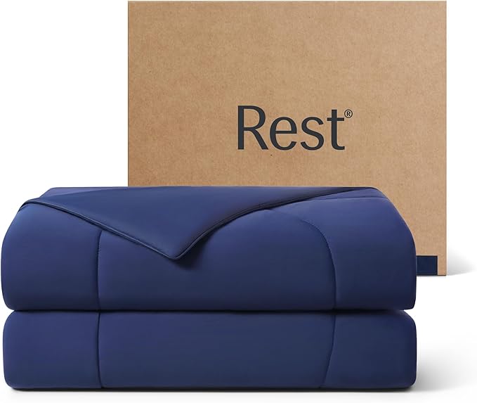 REST® Evercool® Cooling Comforter, Twin/Twin XL, Blanket for Hot Sleepers, All Season Bedding to Keep Cool for Night Sweats, Breathable Lightweight Blanket, 68"x90" Inches, Midnight Blue