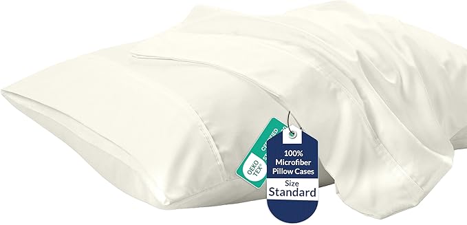 Royale Linens Standard Pillowcase Set of 2 - Bed Pillow Cover - 20"x26" - 1800 Brushed Microfiber, Wrinkle & Fade Resistant - Soft & Cozy- Standard Size Pillow Case (STD,Ivory)