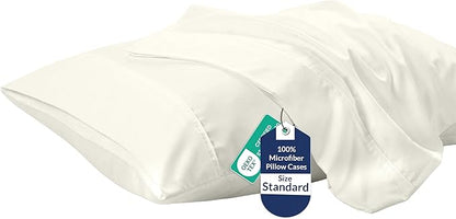 Royale Linens Standard Pillowcase Set of 2 - Bed Pillow Cover - 20"x26" - 1800 Brushed Microfiber, Wrinkle & Fade Resistant - Soft & Cozy- Standard Size Pillow Case (STD,Ivory)
