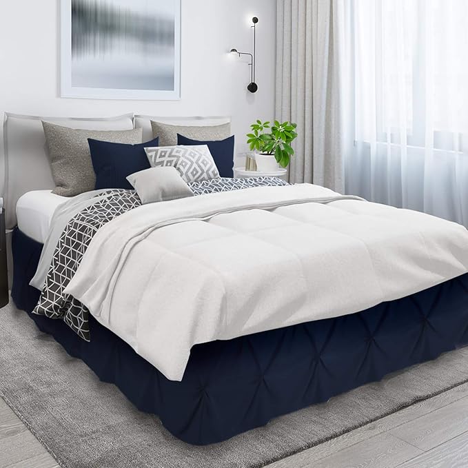 Nestl Navy Blue Twin Bed Skirt - Pinch Pleat, 14" Drop, Premium Microfiber