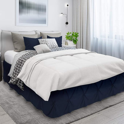Nestl Navy Blue Twin Bed Skirt - Pinch Pleat, 14" Drop, Premium Microfiber
