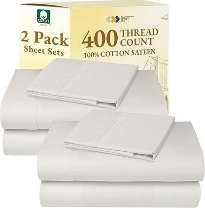 California Design Den 2-Pack Twin XL Sheet Set - 400 Thread Count Sateen 100% Cotton Twin XL Sheet Sets - Soft, Breathable Sheets, 2 Sets of Deep Pocket Bed Sheets - Ivory (Pale Tone)