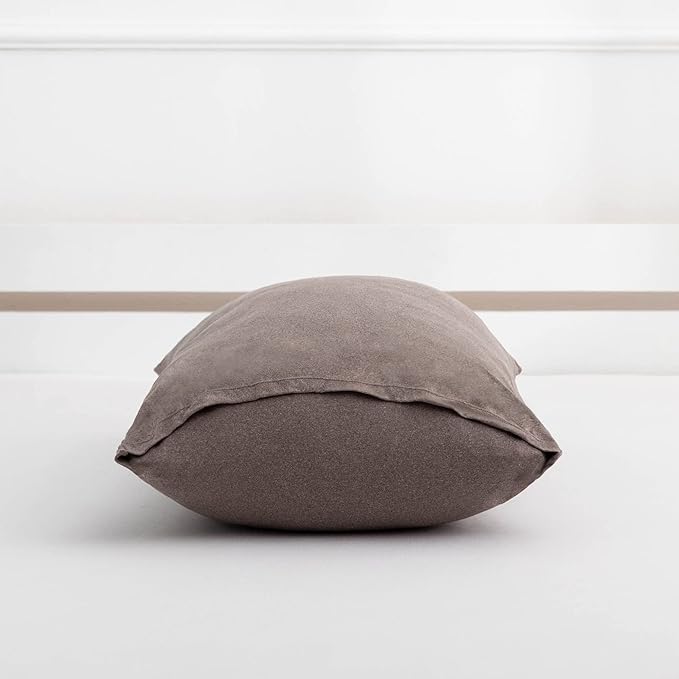 2-Pack Stretch Pillow Cases - Jersey Knit & Envelope Closure Pillowcases with Ultra Soft T-Shirt Like Polyester Blend - Suitable for Queen or Standard Size Set of 2, Heather Brown