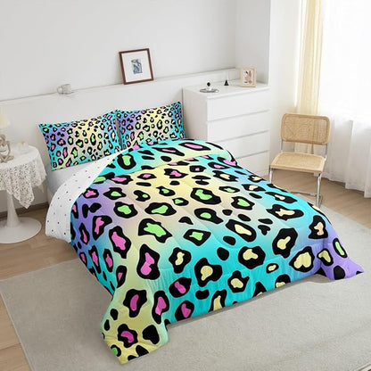 Feelyou Leapord Comforter Set Toddle Size Leopard Print Comforter for Boys Girls Teens Cheetah Print Bedding Set Morden Duvet Set Room Decor Pale Blue Quilt Set