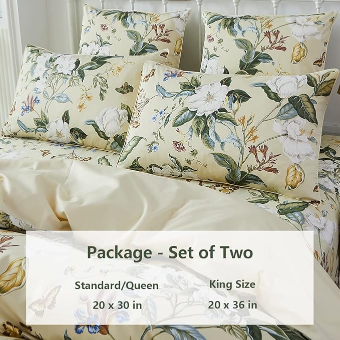 WINLIFE 100% Cotton Pillowcases Green Leaf Pattern Printed Pillow Cases Queen Size Pillow Cover Set of 2 (Queen 20x30'', Farmhouse Leaves)