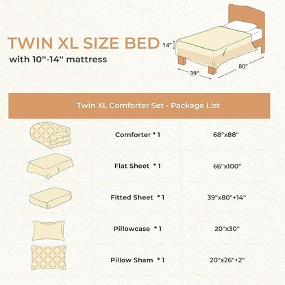 Sasttie Twin XL Comforter Set, 5-Piece Bed in a Bag, Pintuck Bedding Sets for All Season, Includes Comforter, Flat Sheet, Fitted Sheet, Pillowcase and Pillowsham, Light Grey