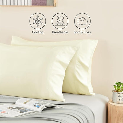 BEDELITE Standard Pillow Cases Set of 2, Rayon Derived from Bamboo, Cooling Pillow Cases for Hot Sleepers & Night Sweats, Breathable Silky Soft Envelope Pillowcases(Cream, 20"x26")