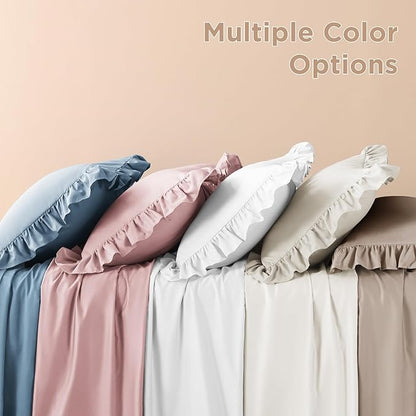 Litanika Light Coffee Queen Comforter Set, 3 Pieces Ruffle Farmhouse Aesthetic Bedding Comforter Set, All Season Soft Lightweight Fluffy Microfiber Bed Set(90x90In Comforter, 2 Pillowcases)