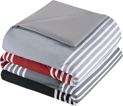 Comfort Spaces Twin XL Comforter Sets with Sheets - Bed in a Bag 6 Pieces Teen Bedding Sets, Red and Grey Stripes Bedding Twin XL, College Twin XL Bed Set with 2 Side Pockets Bedroom Organizer