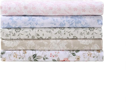 Laura Ashley - Full Sheet Set, Crisp & Cool Cotton Percale Bedding with Deep Pockets, Lightweight for Year Round Comfort, Bed Sheets with Matching Pillowcases (Miranda Green)