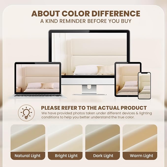 GRUSIGN Queen Size Platform Bed Frame with Velvet Headboard, Adjustable Height Wooden Slats Support, Upholstered Mattress Foundation, Fits Mattress or Mattress with Box Spring, Easy Assembly, Beige