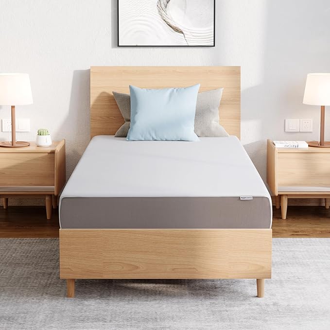 Amazon Basics Medium Firm Memory Foam Mattress, Breathable, 8 Inch, Twin, White/Grey