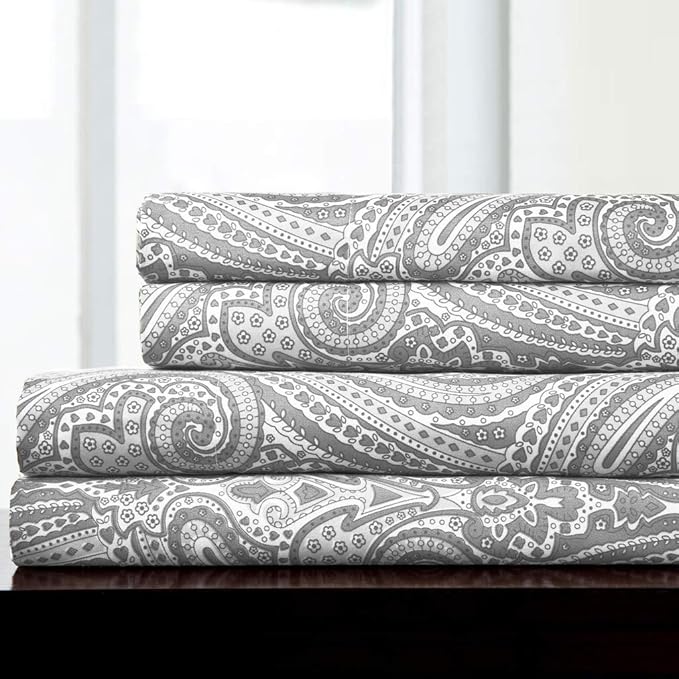 1500 Supreme Collection King Sheet Sets Paisley Gray - Luxury Hotel Bed Sheets and Pillowcase Set for King Mattress - Extra Soft, Elastic Corner Straps, Deep Pocket Sheets, King, Paisley Gray