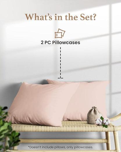 1000 TC Blush King Pillowcases Set of 2 100% Egyptian Cotton Pillow Cases with Long Staple Cotton & Sateen Weave, Silky Soft Hotel - Like Bed Pillow Covers for Comfy Sleeping, Snug Fit