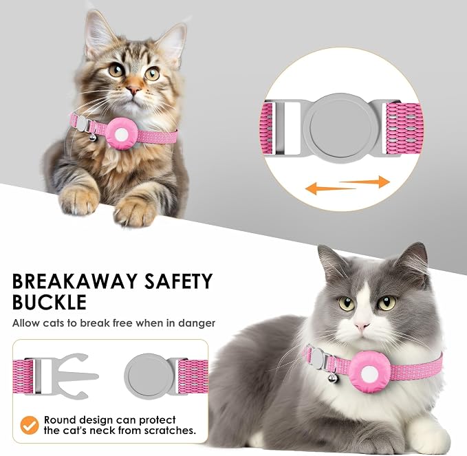 GPS Tracker for Cats (iOS Only), MINI GPS Cat Tracker, Real-Time Location Pet Tracker, No Monthly Fee, Compatible with Apple Find My,Anti-Lost,Trackers Finder Tag for Vehicles, Pets,Kids, Items (Pink)
