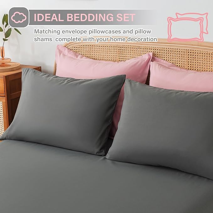 Cosybay Bed in a Bag Queen Comforter Sets 7pcs All Season Solid Down Alternative Bedding Sets Pink and Grey with Comforter, Pillow Shams, Flat Sheet, Fitted Sheet and Pillowcases