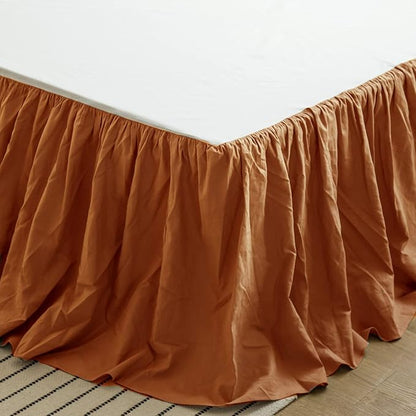 BISELINA French Linen Bed Skirt with Pleated Frills 14-Inch Tailored Drop Natural Flax Cotton Blend Dust Ruffle Soft Cozy Farmhouse Bedding (14" Queen, Rust)