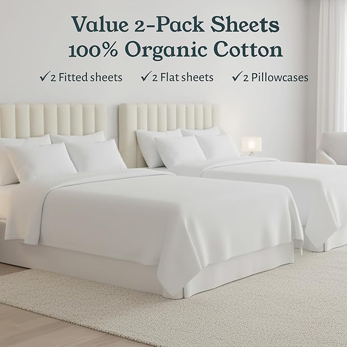 California Design Den 2-Pack Extra Long Twin Sheets Set - 100% Organic Cotton Bed Sheets, Crisp Percale Feel, Deep Pockets, Lightweight Bedding Set - True Ivory