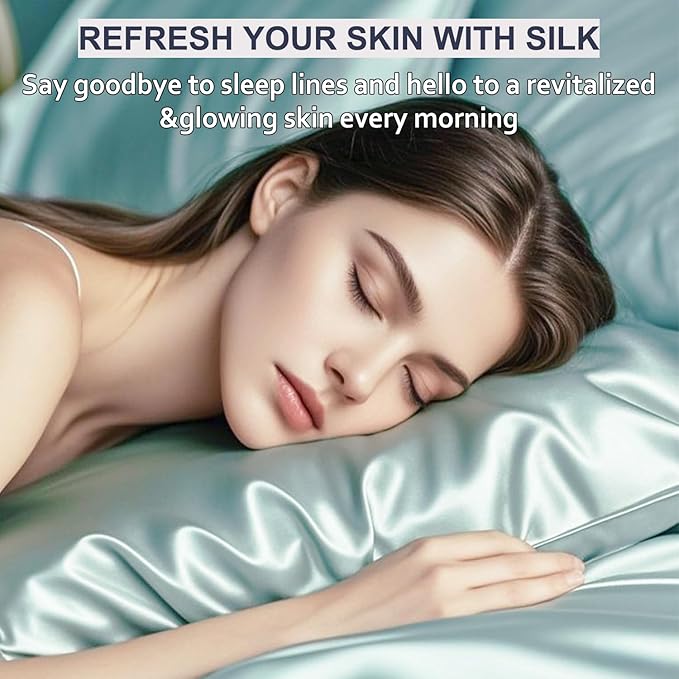 Silk Pillowcase King Size for Hair and Skin with Hidden Zipper, Ravmix Both Sides 21Momme Mulberry Silk Cooling Pillow Case, 20×36inches, 1PCS, Aqua Green