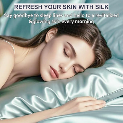 Ravmix Silk Pillow Cases 2 Pack with Zipper, 21momme Mulberry Silk Pillowcase for Hair Skin, Soft Smooth Breathable Cool Pillow Cover for Beauty Sleep with Gift Box(Standard 20"x26", Aqua Green)