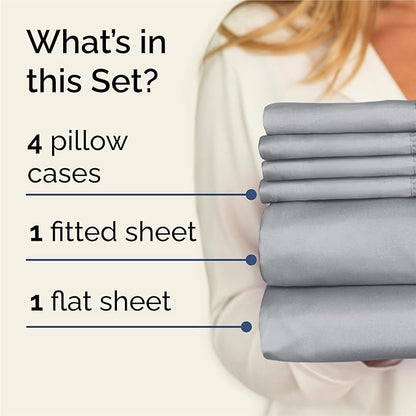 King 6 Piece Sheet Set - Comfy Breathable & Cooling - Ultra-Soft Hotel Luxury Bedding Set with 8-16 Inch Deep Pockets - 1 Flat & 1 Fitted Sheet & 4 Pillowcases - Wrinkle Free & Easy Care - Steel Blue