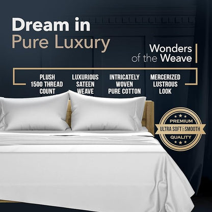 TEXAS LINEN CO. 100% Egyptian Cotton Sheets King Size - 1500 Thread Count King Size Sheets Set, 4 PC Luxury Bedsheet (Light Grey), Soft, Cooling, 17" Deep Pocket Sateen Weave Bedsheet Set