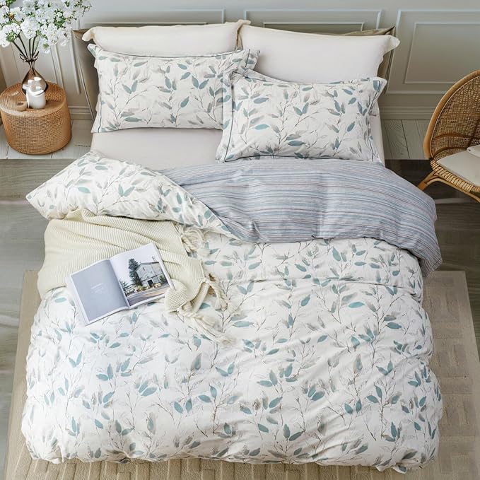 OAITE Duvet Cover Set Queen Size Floral Pattern 500 Thread Count Ultra Soft 100% Cotton Duvet Cover Sets 3-PC, Breathable Duvet Cover with Zipper Closure & Corner Ties