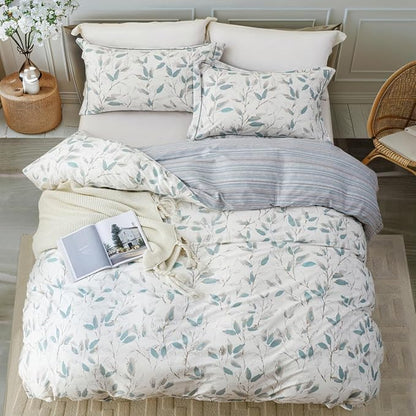 OAITE Duvet Cover Set Queen Size Floral Pattern 500 Thread Count Ultra Soft 100% Cotton Duvet Cover Sets 3-PC, Breathable Duvet Cover with Zipper Closure & Corner Ties