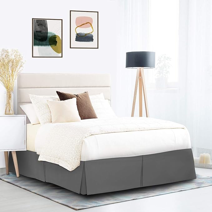 Nestl Dark Gray Full XL Bed Skirt - Full XL Size Bed Skirt 14 Inch Drop - Brushed Microfiber Bed Skirts - Hotel Quality Pleated Bed Skirt - Shrinkage & Fade Resistant